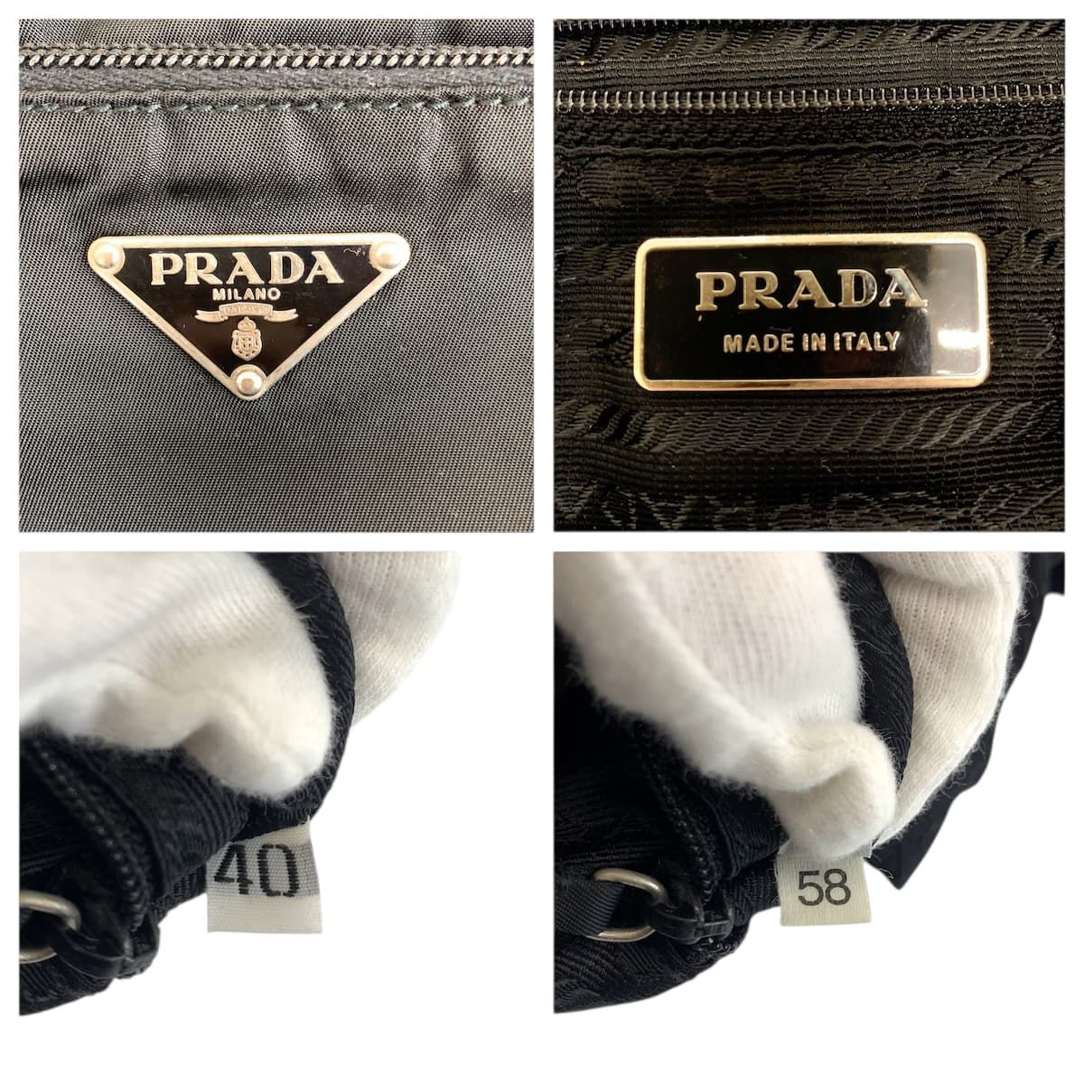 Prada Tessuto Black Silver Nylon Shoulder Bag — view 4