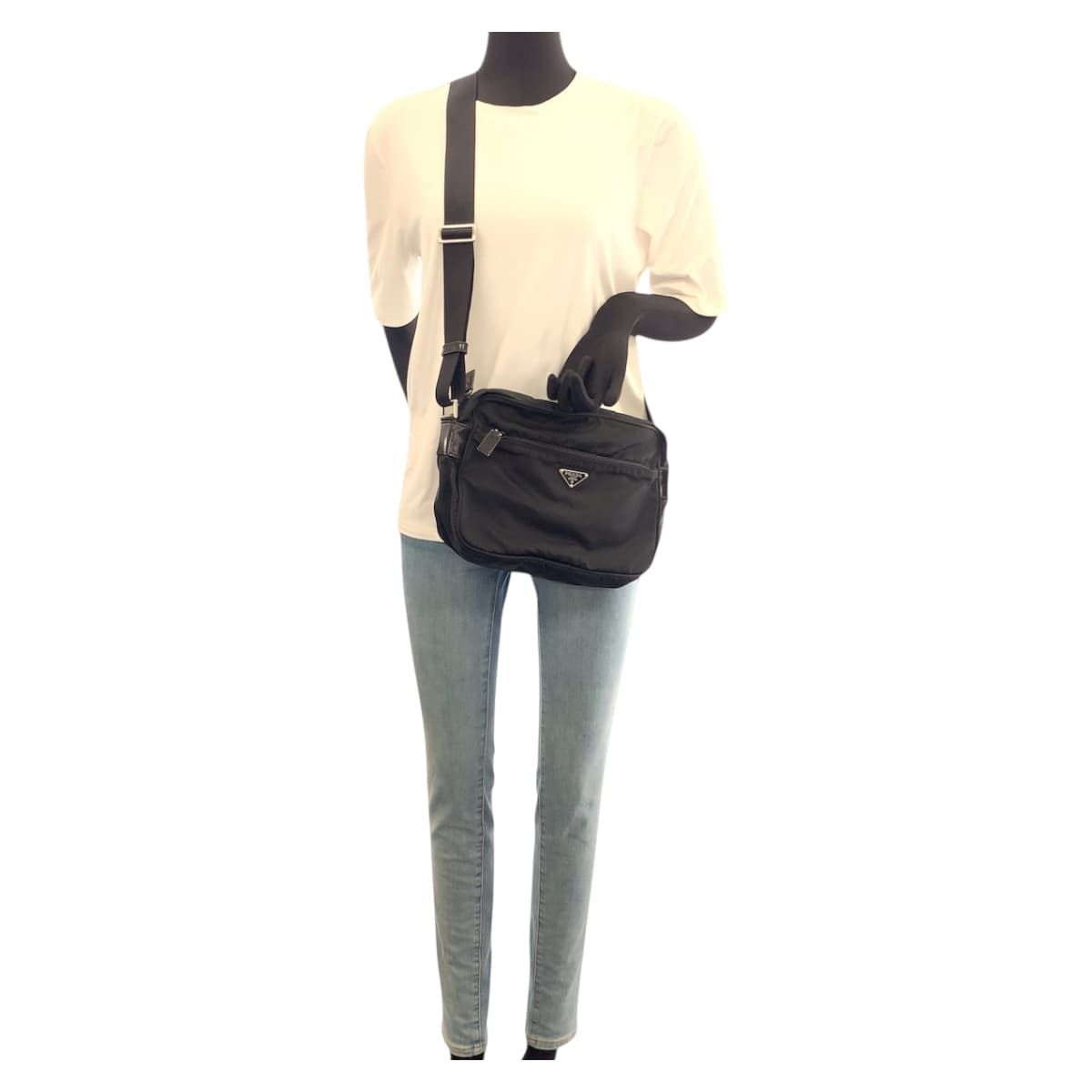 Prada Tessuto Black Silver Nylon Shoulder Bag — view 7