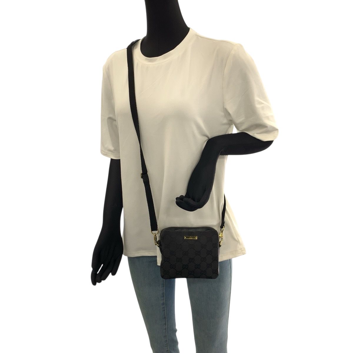 Gucci Black Gold GG Canvas Leather Shoulder Bag Mini — view 7
