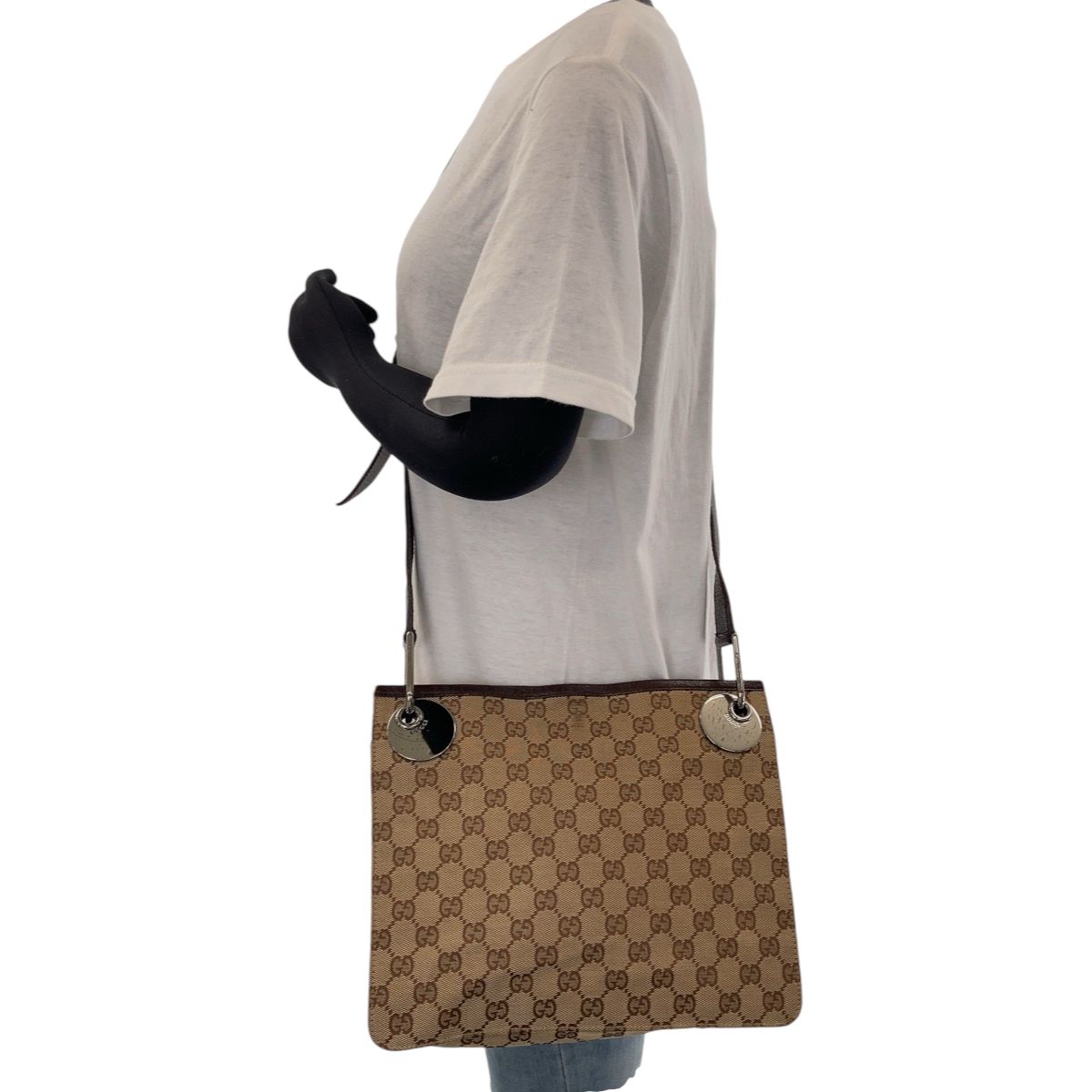 Gucci Eclipse Brown Silver GG Canvas Shoulder Bag — view 7