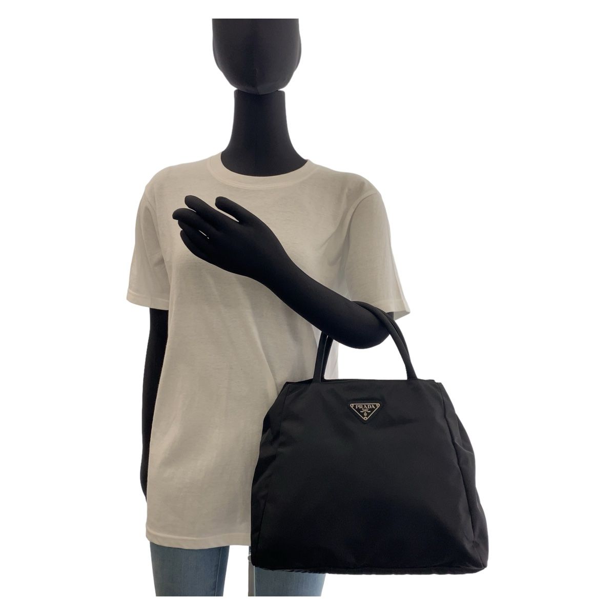 Prada Tessuto Black Silver Nylon Tote — view 6