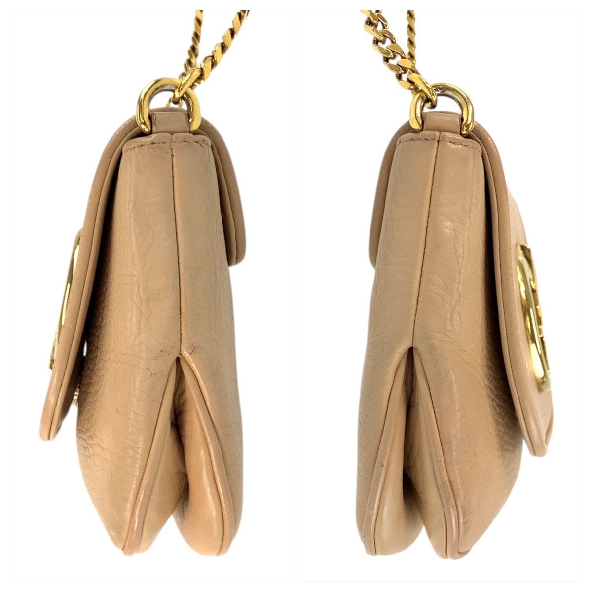 Gucci Double Beige Gold Leather Chain Shoulder Bag Pochette — view 8