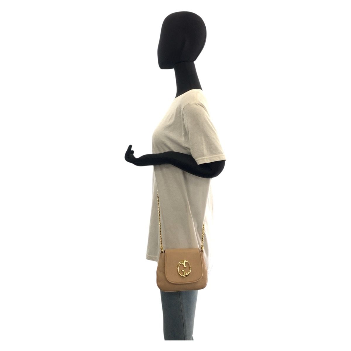 Gucci Double Beige Gold Leather Chain Shoulder Bag Pochette — view 7