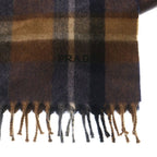 Prada Logo Embroidery Check Muffler Shawl Brown Scarf — view 3