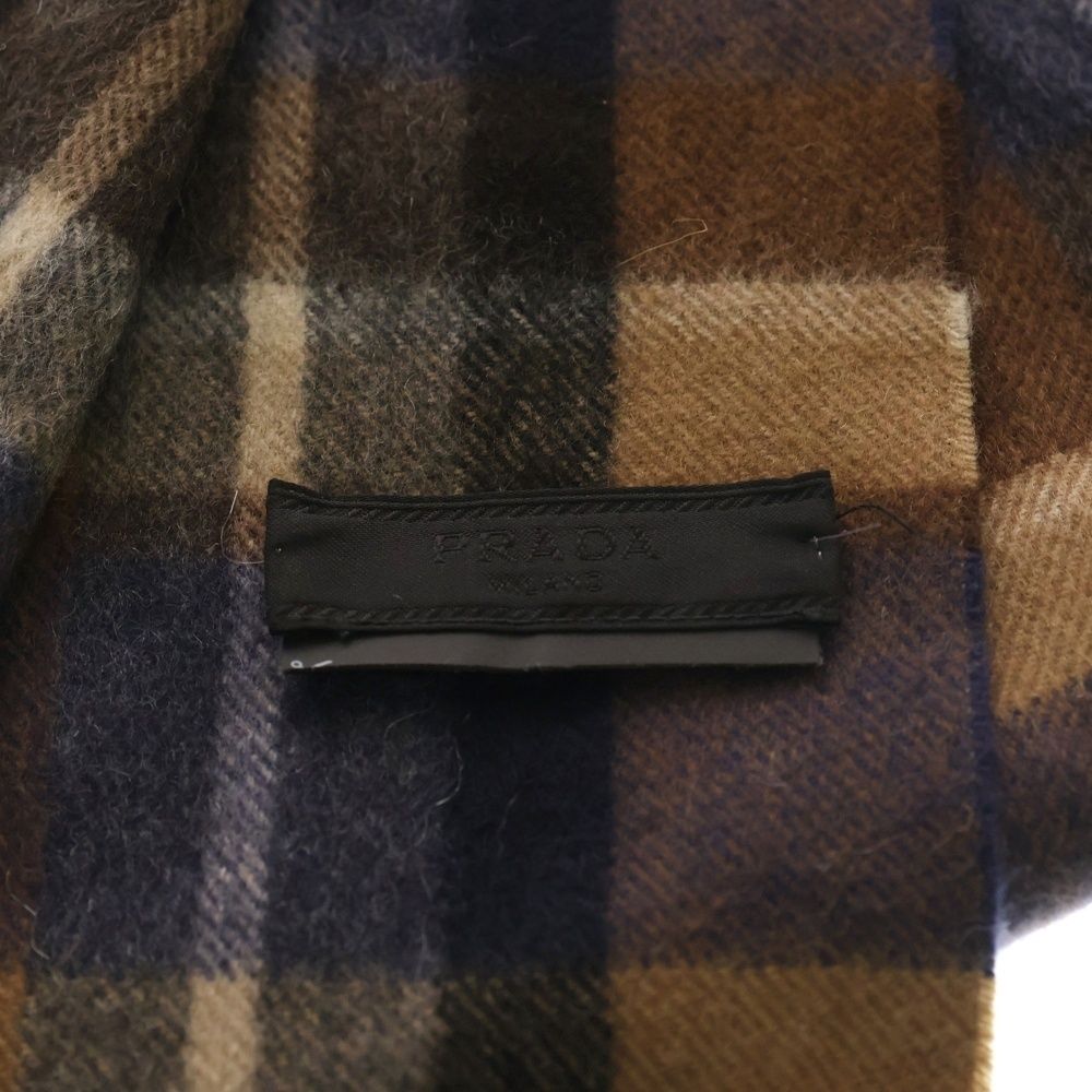 Prada Logo Embroidery Check Muffler Shawl Brown Scarf — view 4