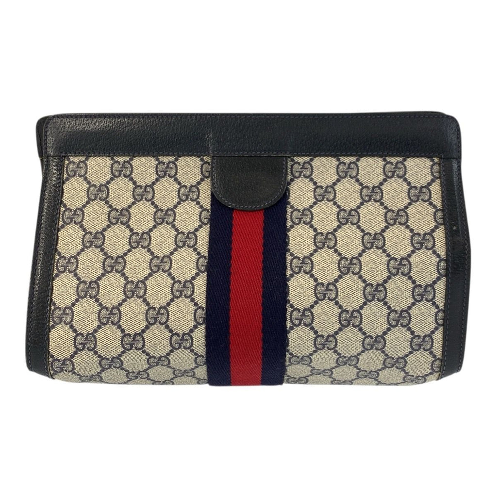 Gucci Vintage Sherry Line Gray GG Supreme Canvas 89 Clutch — view 2