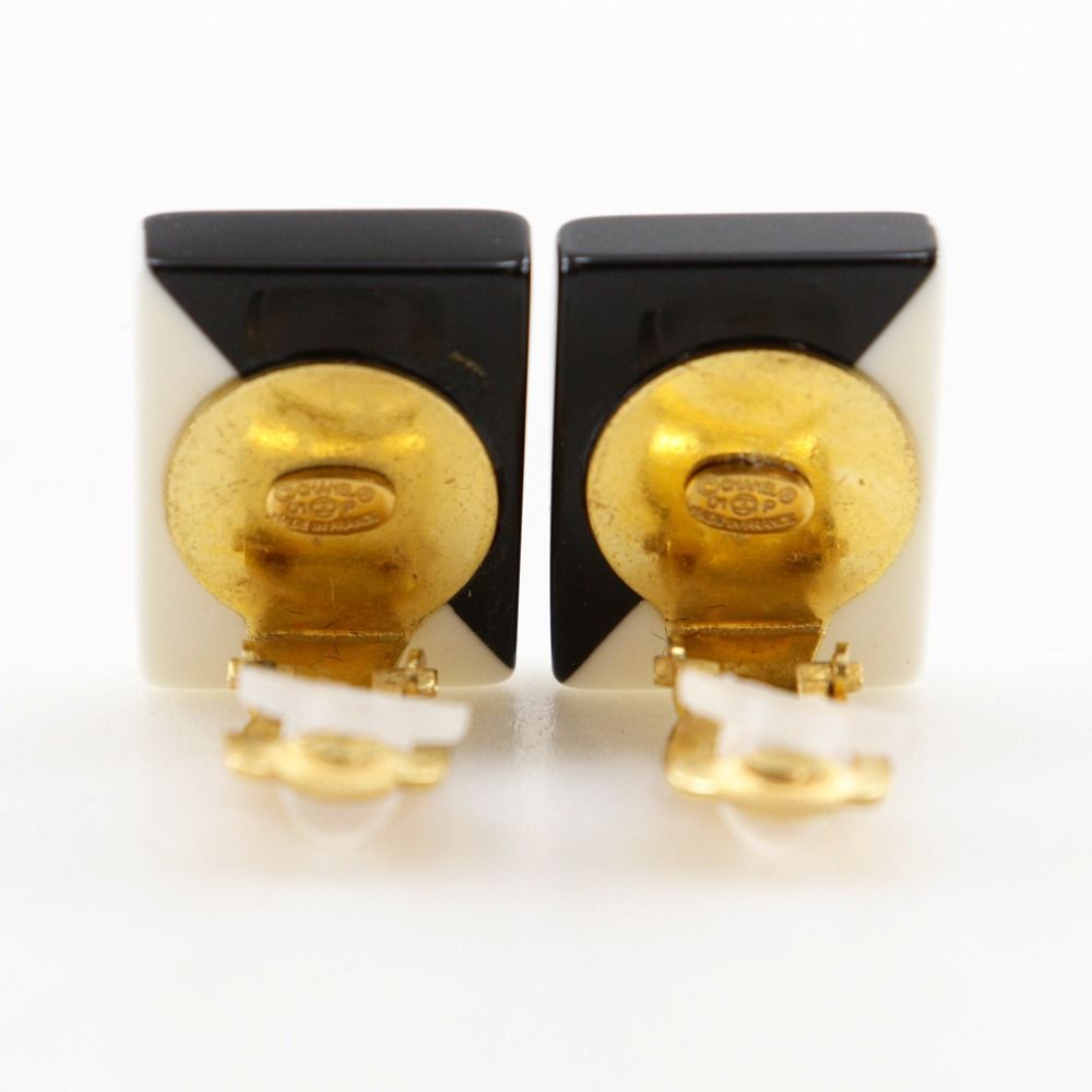 Chanel CC Logo Square Plastic Black White Earrings — view 4