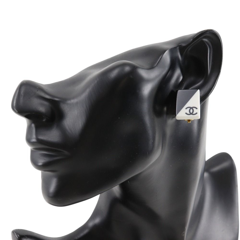 Chanel CC Logo Square Plastic Black White Earrings — view 2