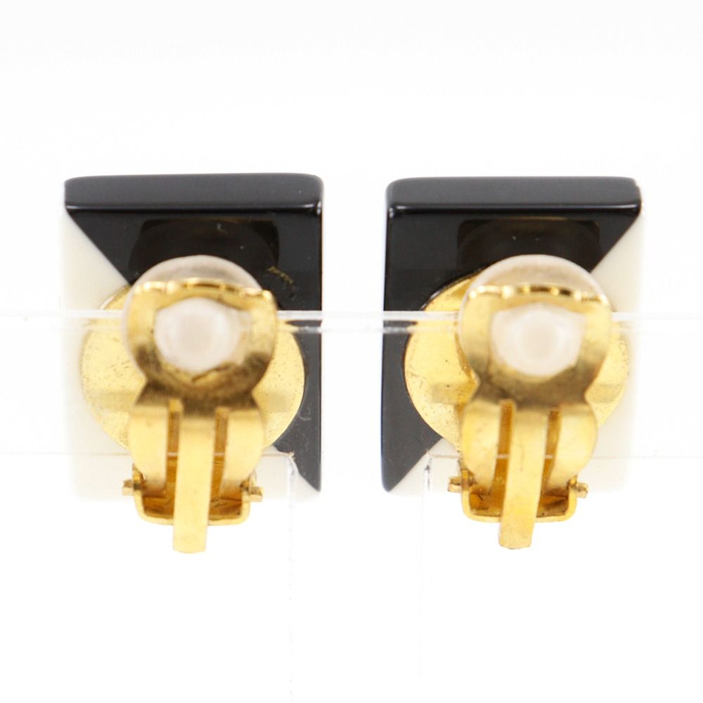 Chanel CC Logo Square Plastic Black White Earrings — view 3