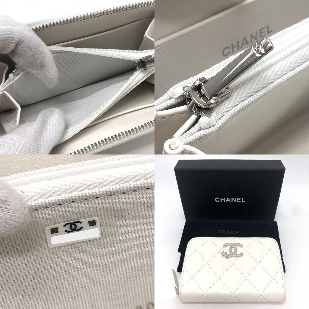 Chanel Long Wallet Star CC Logo Caviar Leather White — view 9