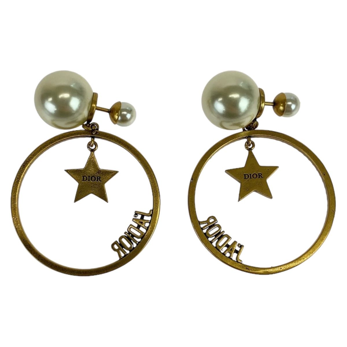 Dior JA Gold Faux Pearl Metal Earrings — view 2