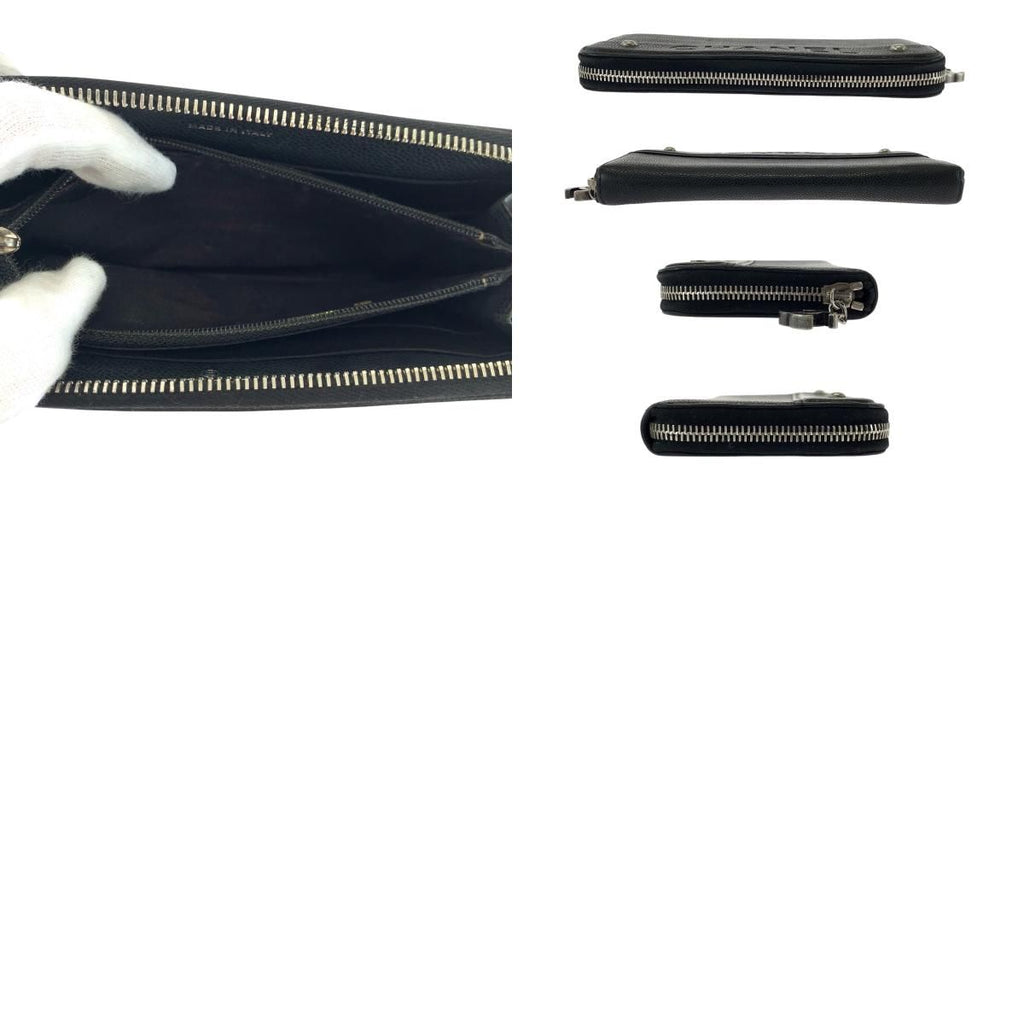 Chanel CC Logo Black Silver Caviar Leather Long Wallet Round Fastener — view 9
