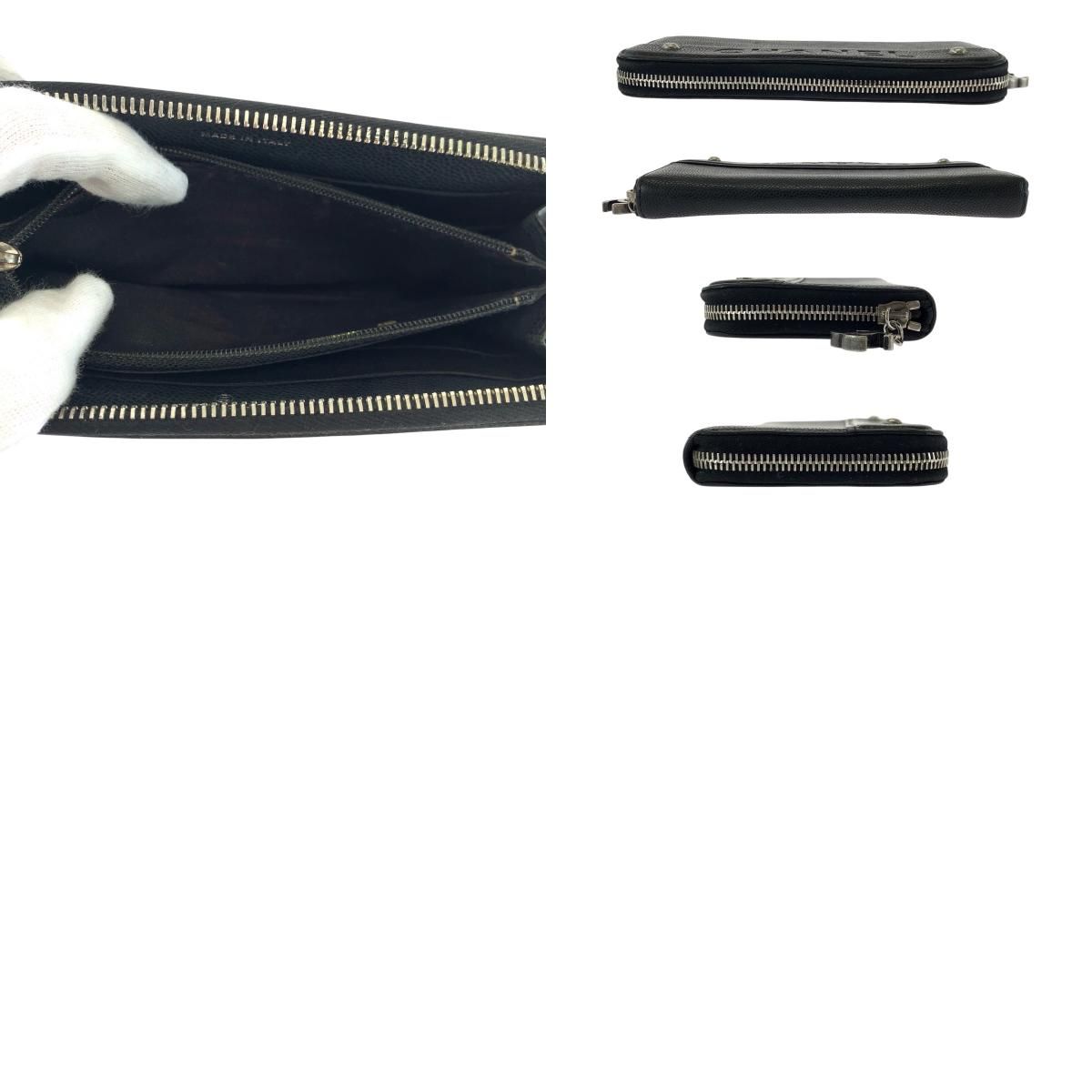 Chanel CC Logo Black Silver Caviar Leather Long Wallet Round Fastener — view 9