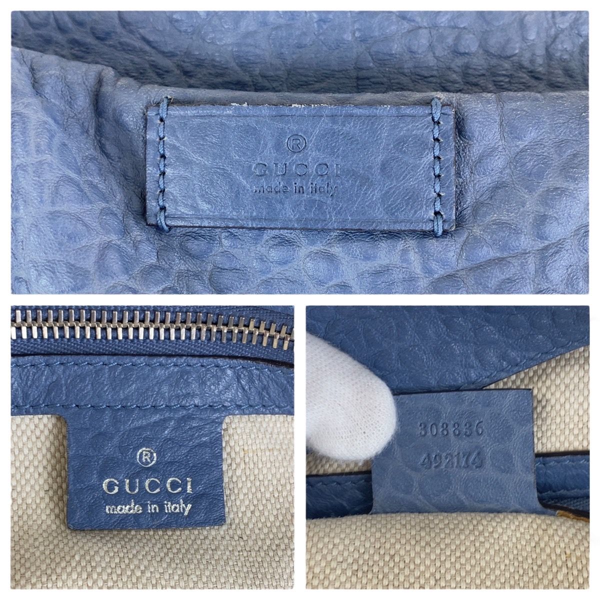 Gucci Blue Navy Leather Tote Shoulder Bag — view 4