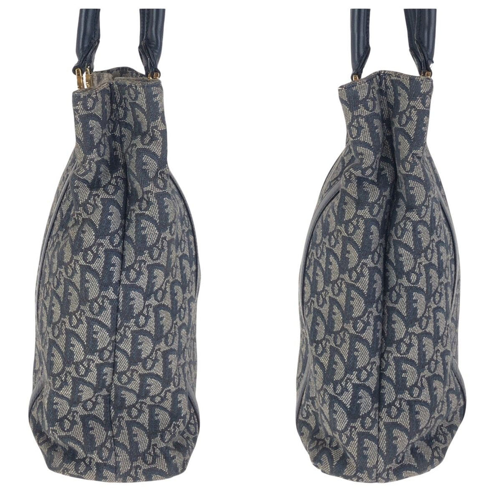Dior Trotter Navy Gold Canvas Leather Tote Shoulder Bag — view 3