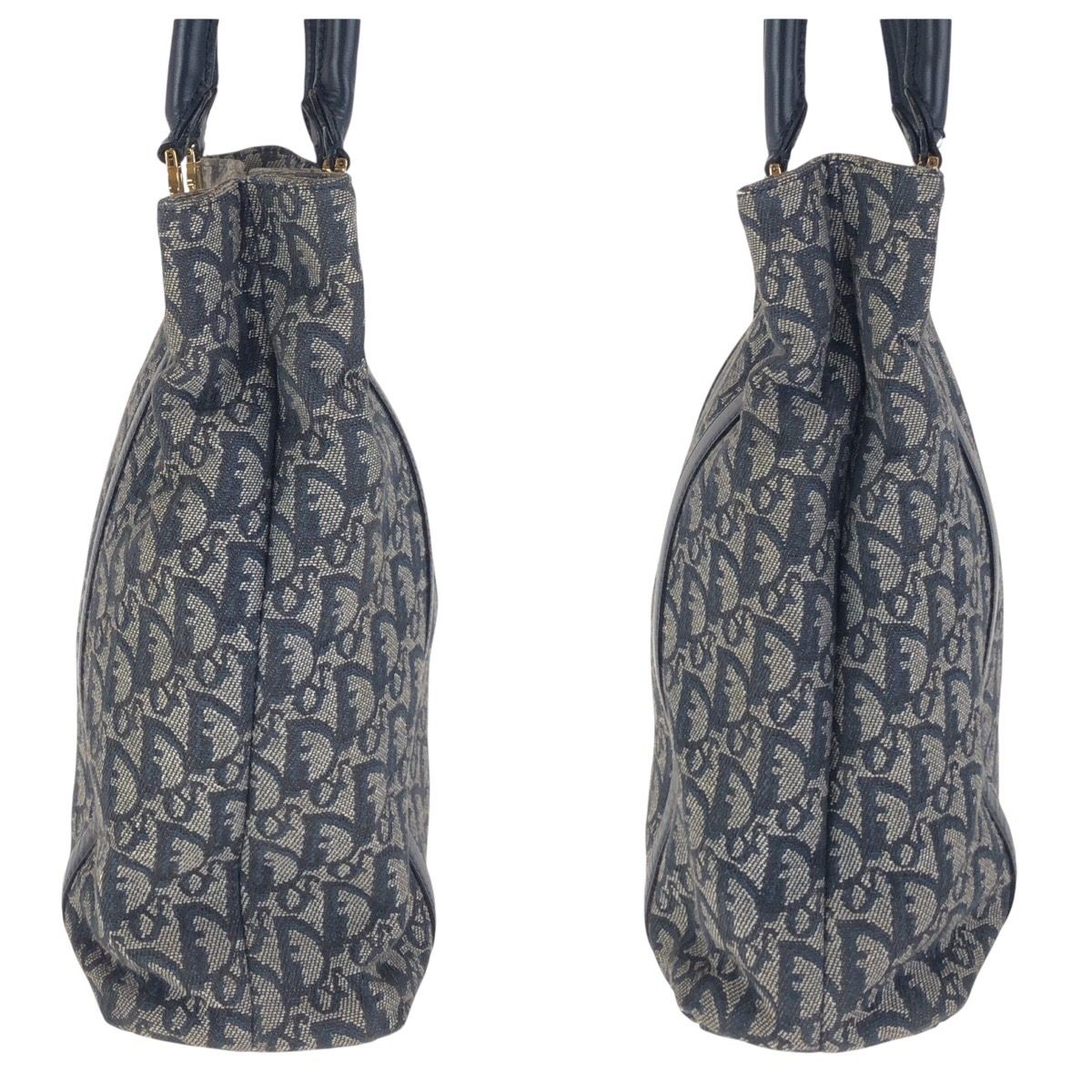 Dior Trotter Navy Gold Canvas Leather Tote Shoulder Bag — view 3