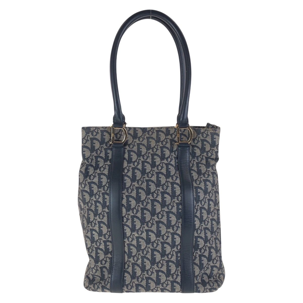 Dior Trotter Navy Gold Canvas Leather Tote Shoulder Bag — view 2