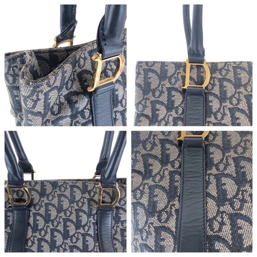 Dior Trotter Navy Gold Canvas Leather Tote Shoulder Bag — view 8