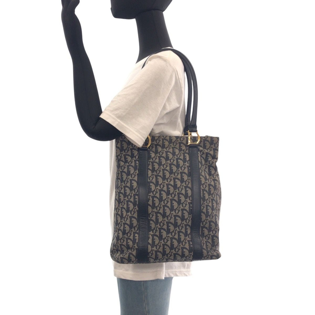 Dior Trotter Navy Gold Canvas Leather Tote Shoulder Bag — view 6
