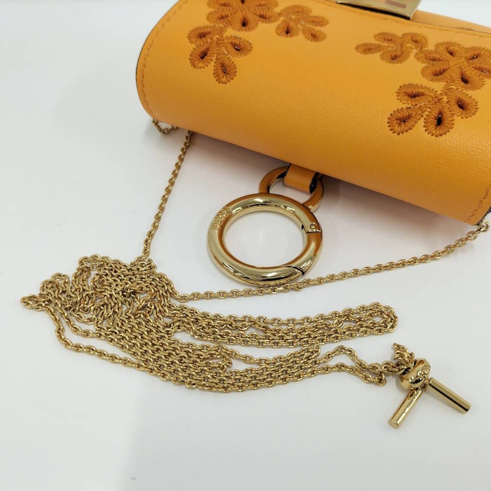 Fendi Chain Shoulder Bag Nano Baguette Charm Leather Orange — view 5