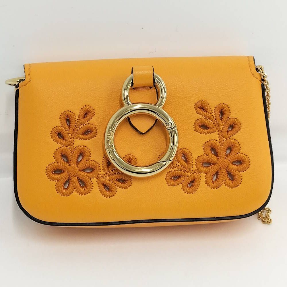 Fendi Chain Shoulder Bag Nano Baguette Charm Leather Orange — view 2