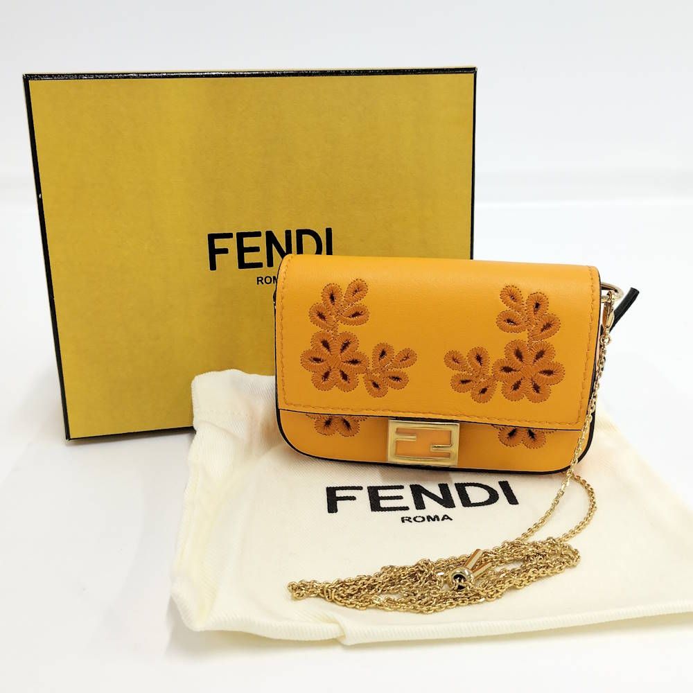 Fendi Chain Shoulder Bag Nano Baguette Charm Leather Orange — view 8