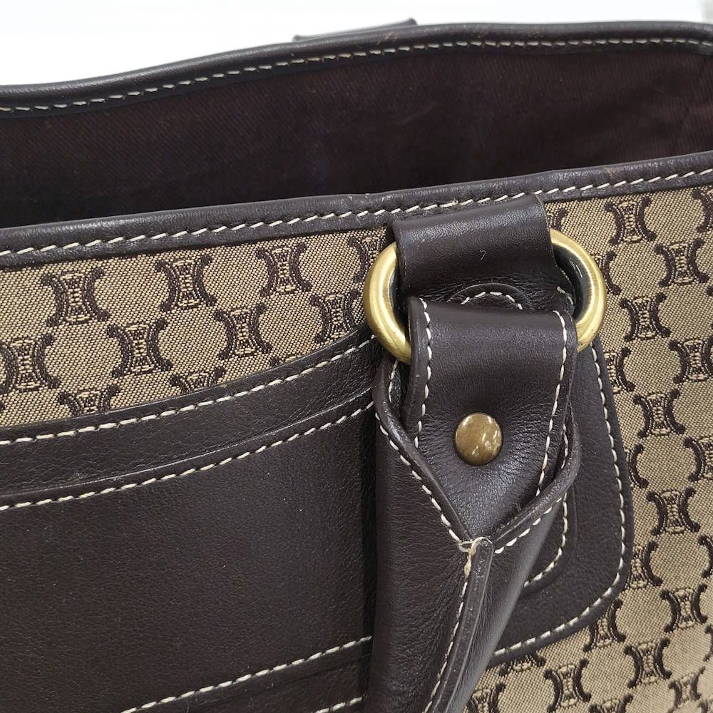 Celine Handbag Macadam Leather Canvas Beige Brown — view 6