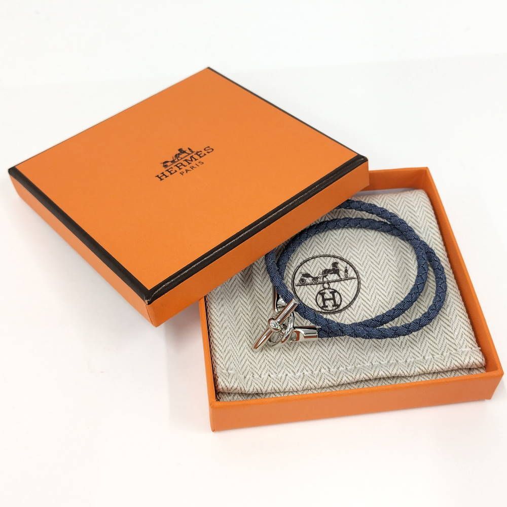 Hermes Glenan Double Tour Bracelet Navy Silver — view 6