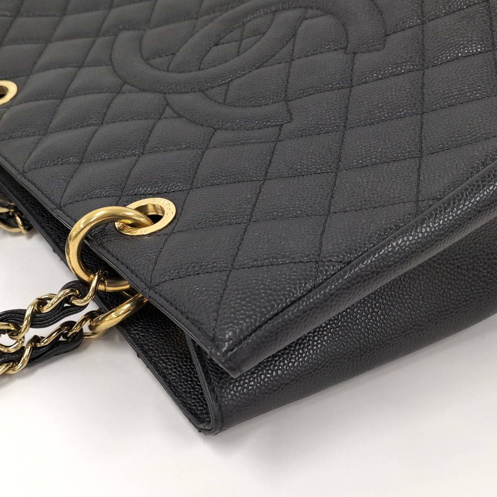 Chanel Grand Shopping Tote GST Chain Quilted Caviar Leather Black — view 7