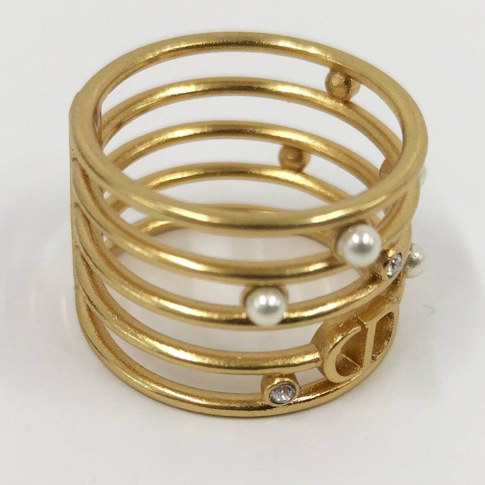 Dior Christian Ring CD Logo Rhinestone Faux Pearl Gold Plated M — view 5