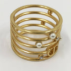 Dior Christian Ring CD Logo Rhinestone Faux Pearl Gold Plated M