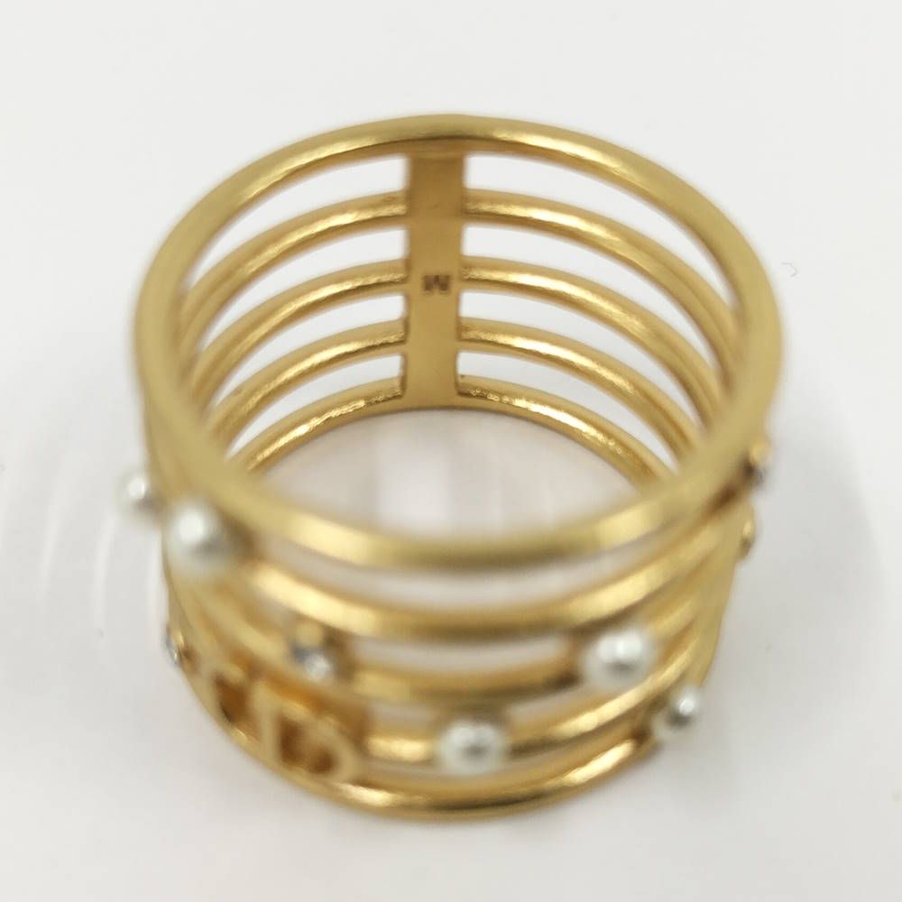 Dior Christian Ring CD Logo Rhinestone Faux Pearl Gold Plated M — view 7