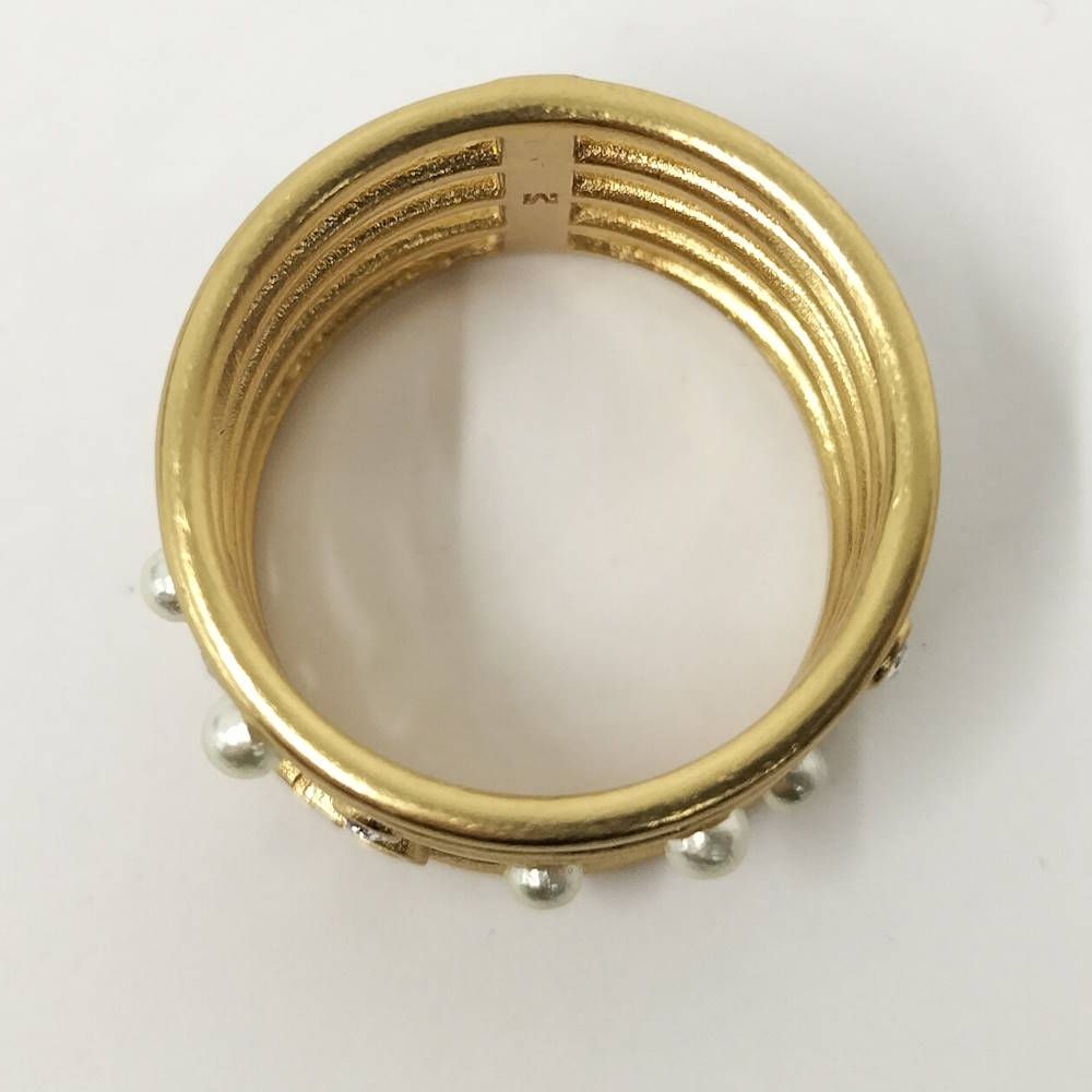 Dior Christian Ring CD Logo Rhinestone Faux Pearl Gold Plated M — view 6