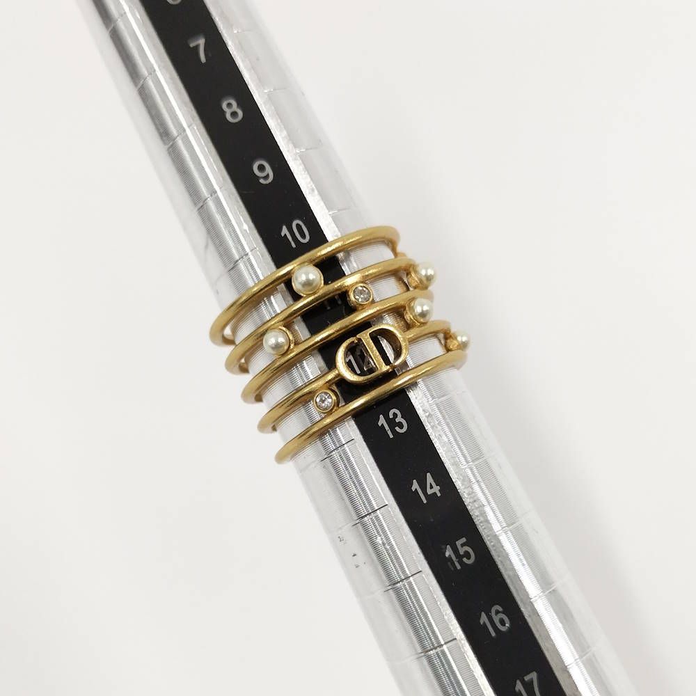 Dior Christian Ring CD Logo Rhinestone Faux Pearl Gold Plated M — view 9