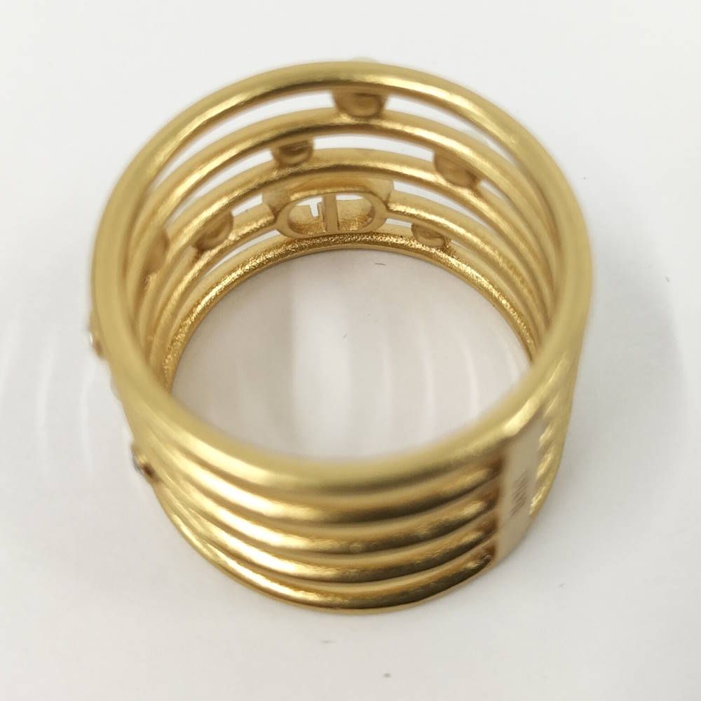 Dior Christian Ring CD Logo Rhinestone Faux Pearl Gold Plated M — view 8