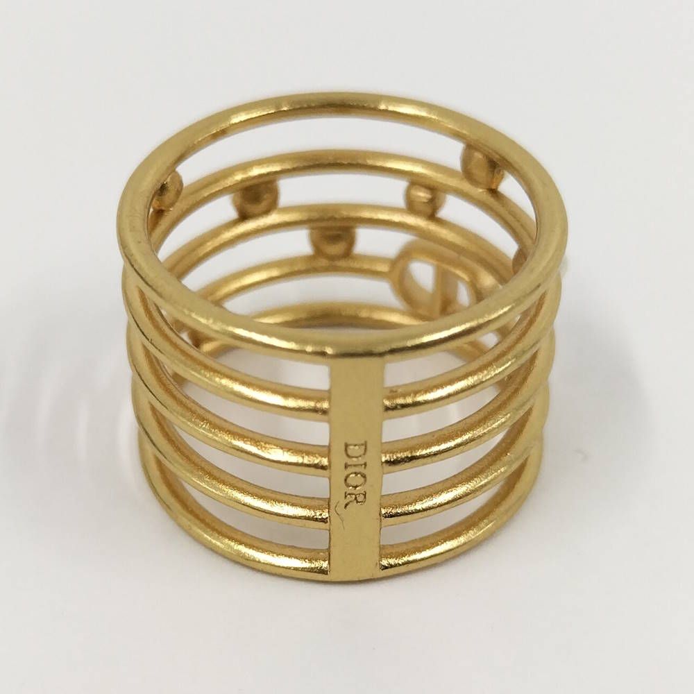 Dior Christian Ring CD Logo Rhinestone Faux Pearl Gold Plated M — view 4