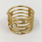 Dior Christian Ring CD Logo Rhinestone Faux Pearl Gold Plated M — view 2