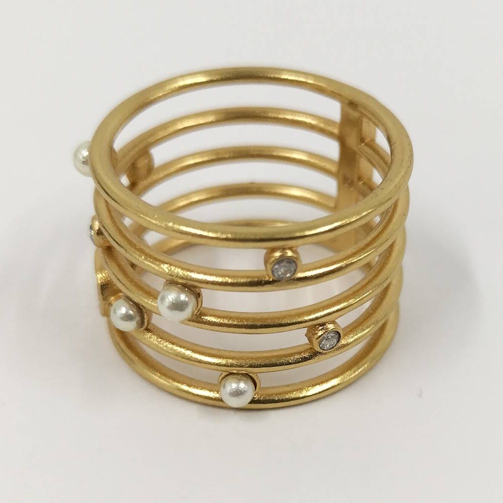 Dior Christian Ring CD Logo Rhinestone Faux Pearl Gold Plated M — view 2