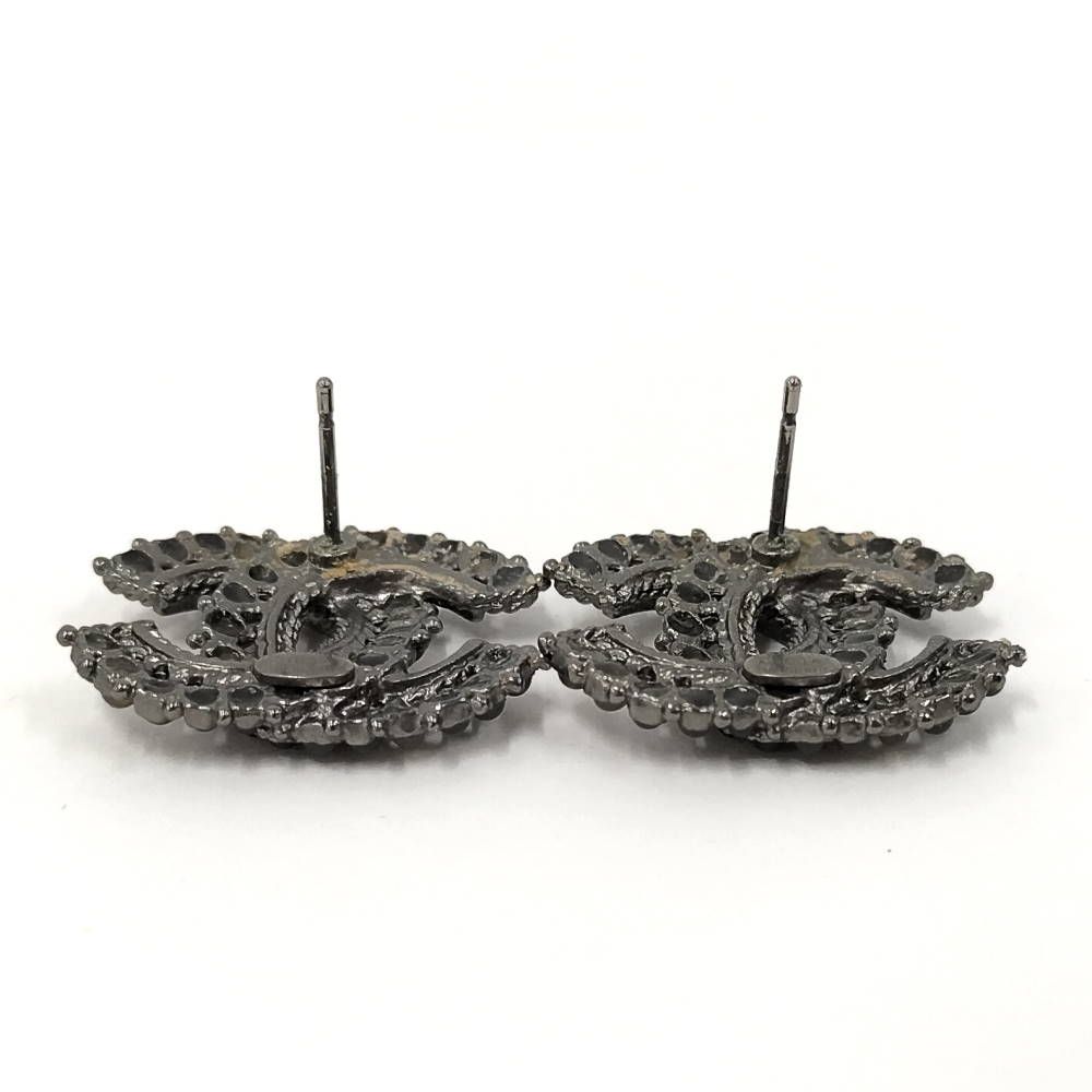Chanel CC Logo Earrings Rhinestone Silver Plated — view 4