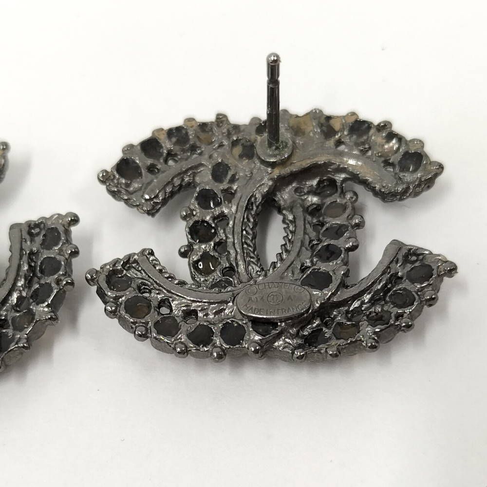 Chanel CC Logo Earrings Rhinestone Silver Plated — view 6
