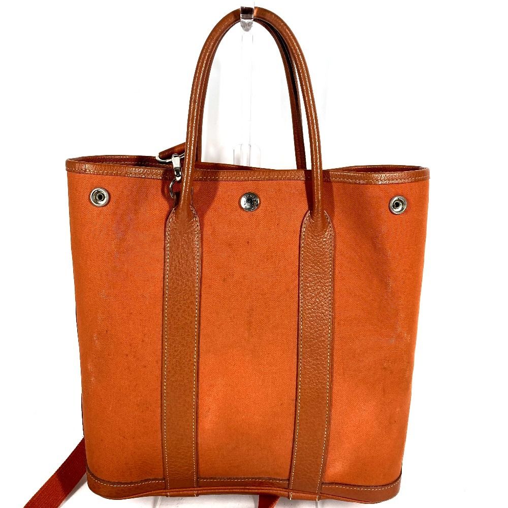 Hermes Shoulder Bag Garden File PM Leather Canvas Orange — view 2