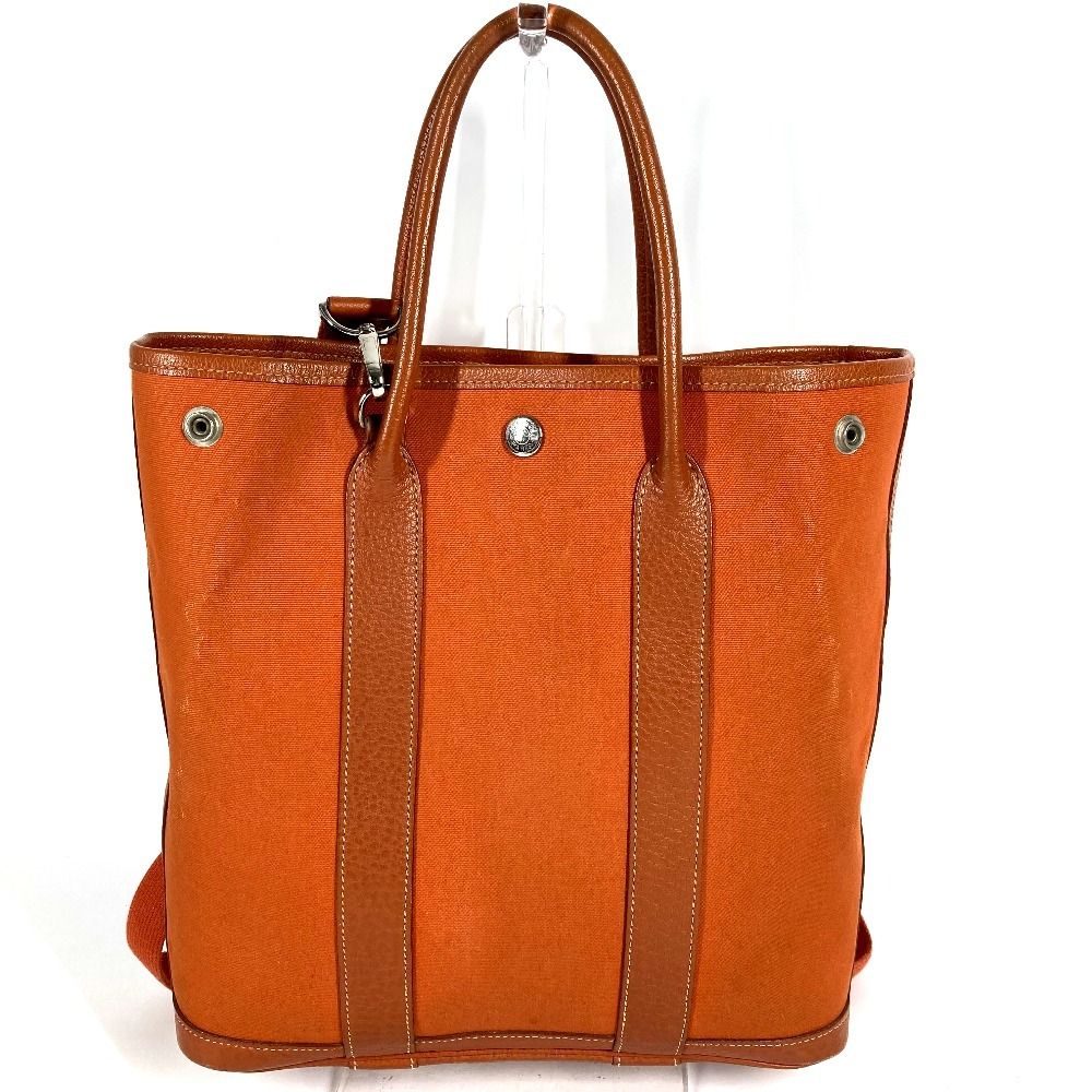 Hermes Shoulder Bag Garden File PM Leather Canvas Orange — view 3