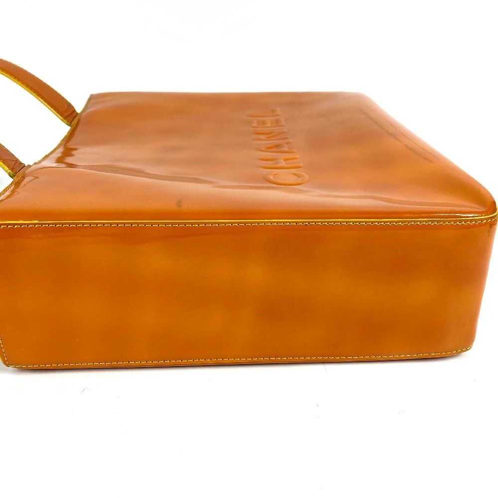 Chanel Shoulder Bag Logo Patent Leather Orange — view 4