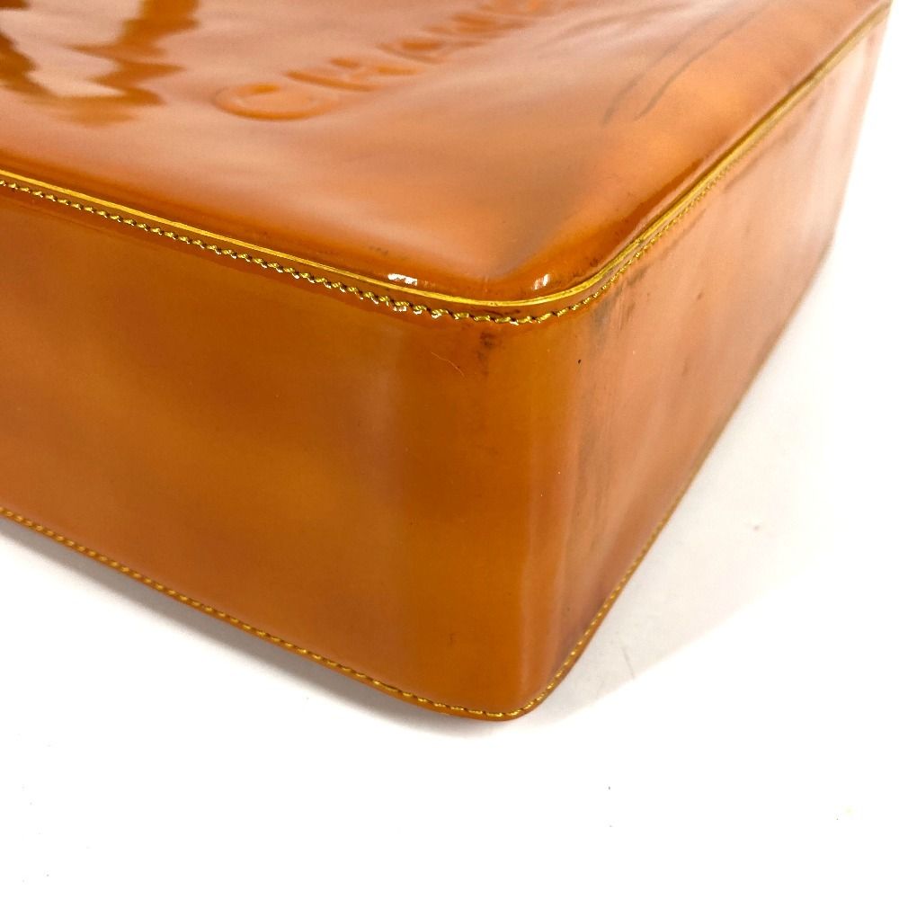 Chanel Shoulder Bag Logo Patent Leather Orange — view 7
