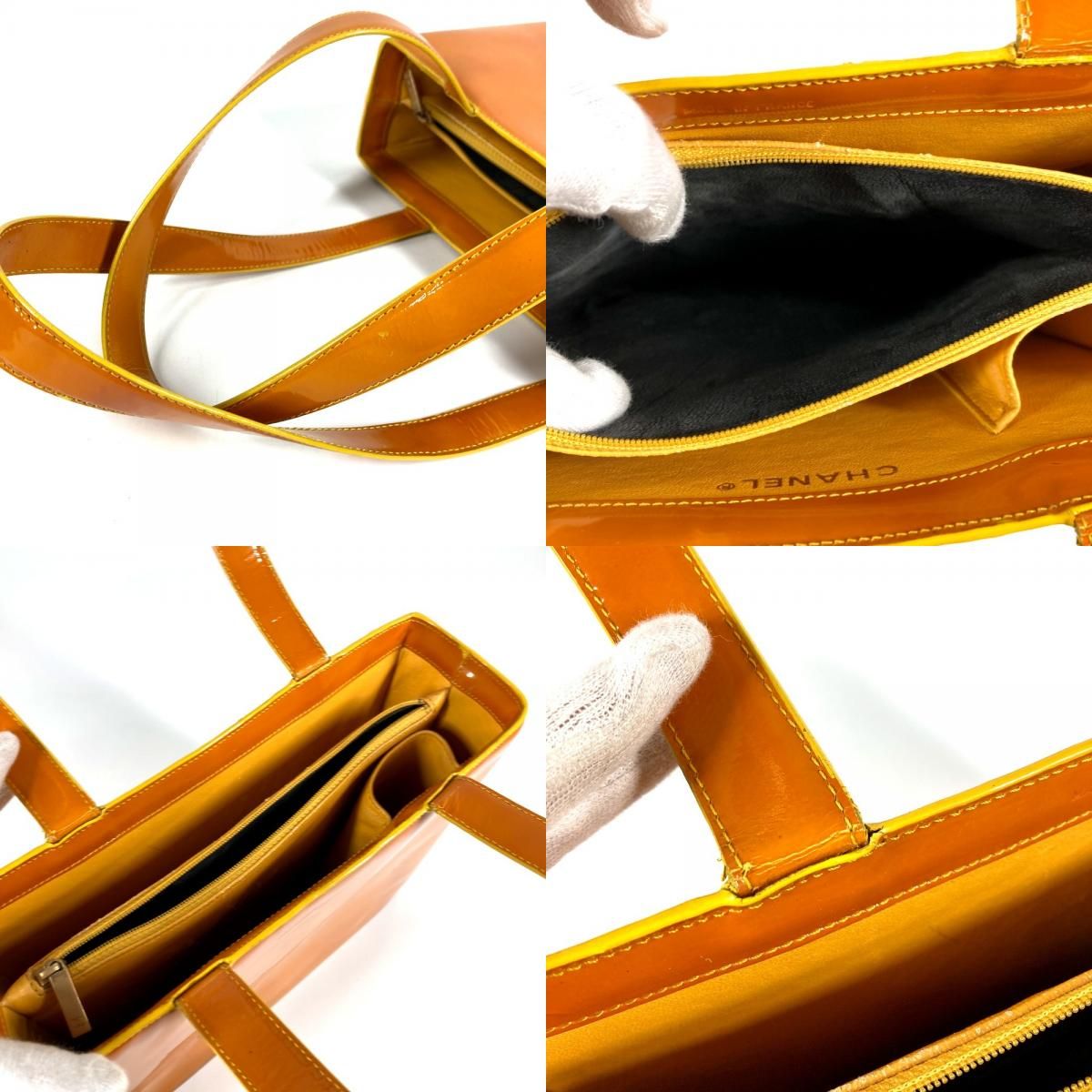 Chanel Shoulder Bag Logo Patent Leather Orange — view 8