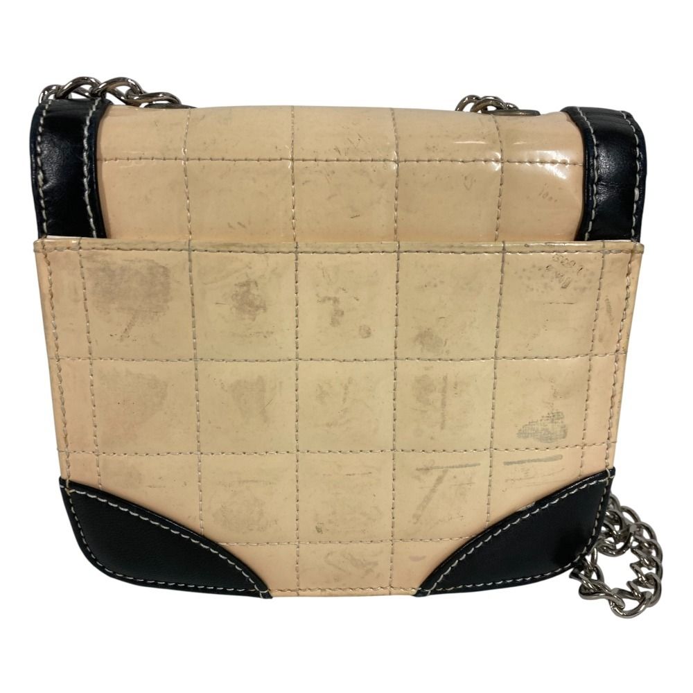 Chanel Shoulder Bag Mini Quilted Choco Bar Patent Leather White — view 2