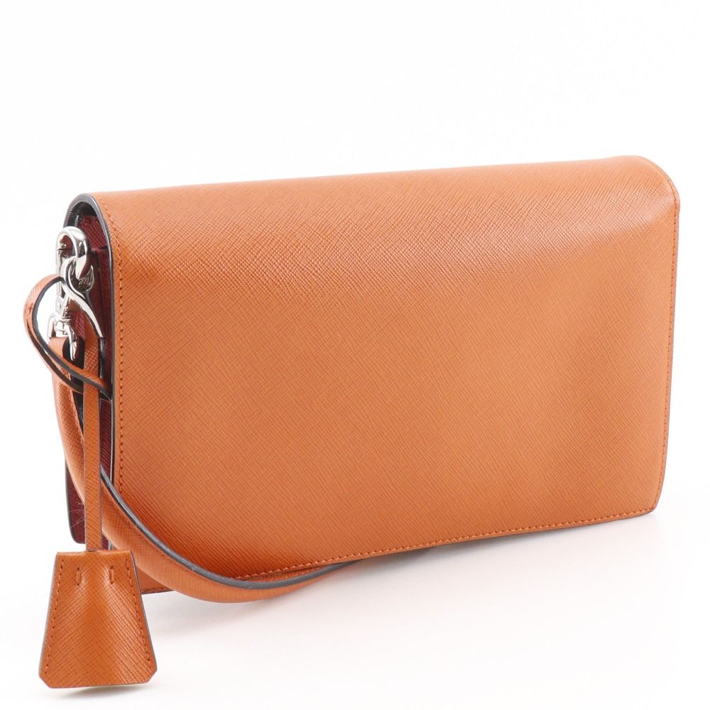 Prada 2-Way Clutch Saffiano Red Orange Shoulder Bag — view 3