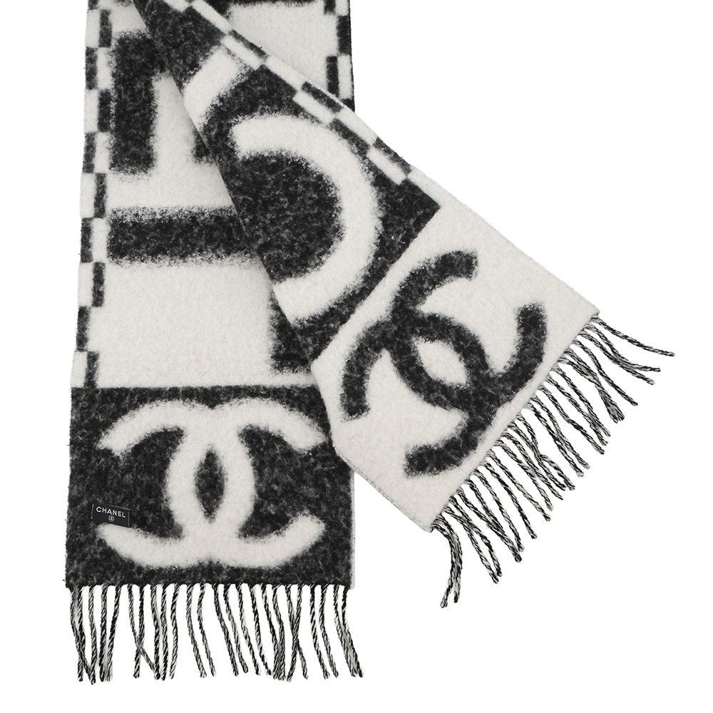 Chanel Scarf CC Logo Cashmere Silk Black White — view 2