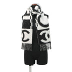 Chanel Scarf CC Logo Cashmere Silk Black White — view 3