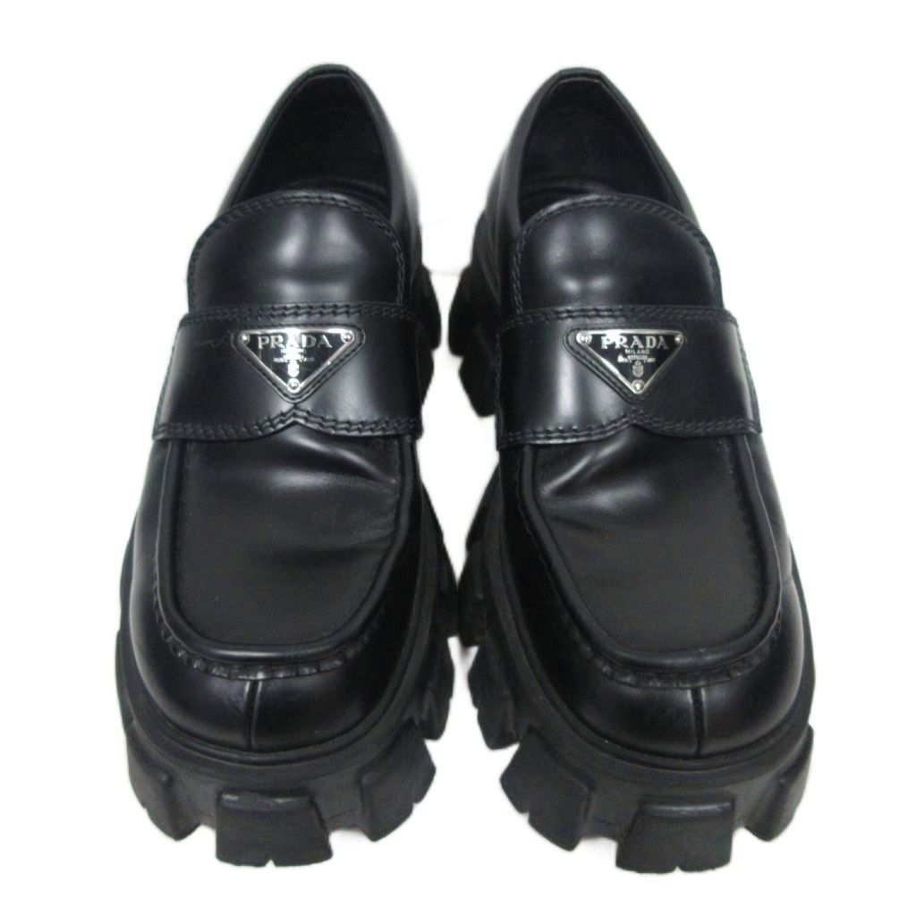 Prada Monolith Brushed Leather Loafers Triangle Plate Logo Thick — view 3